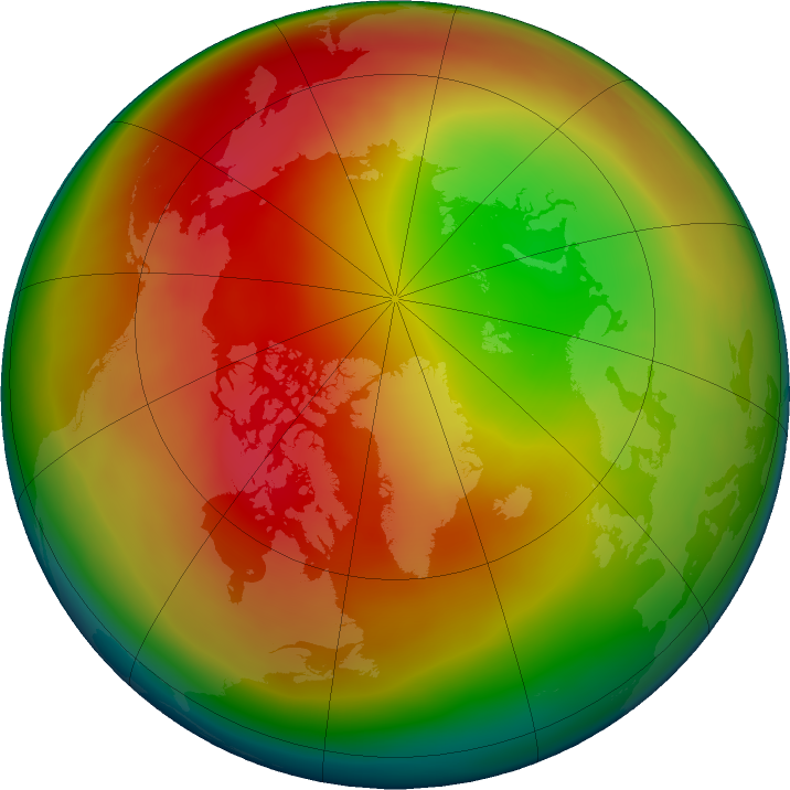 Arctic ozone map for February 2024